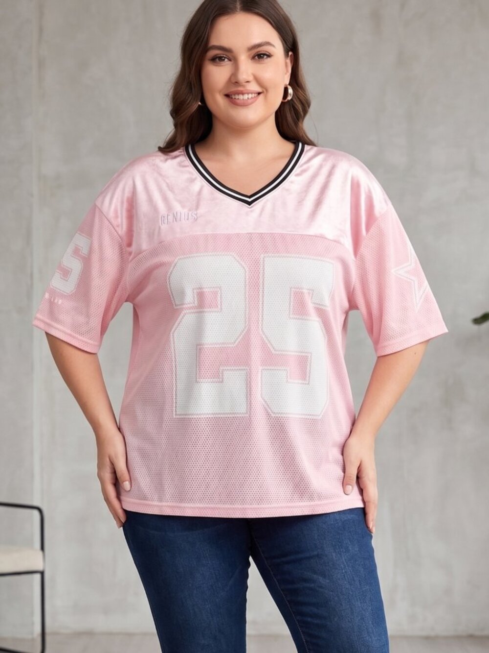 NWOT Pink Velvet Yoke 25 Genius Stay Strong Mesh Football Jersey Top Size Large